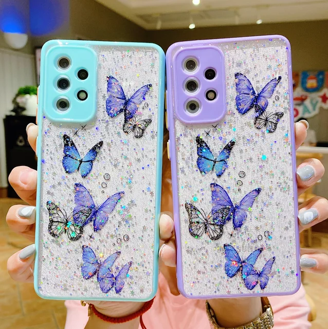 For Samsung Galaxy S23 S22 A14/A13 A54/53 A32 Bling Glitter Butterfly Case  Cover