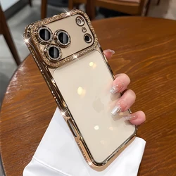 Elegant Crystal Bling Shockproof Phone Case with Silicone Bumper - iPhone 15 Plus (Gold)
