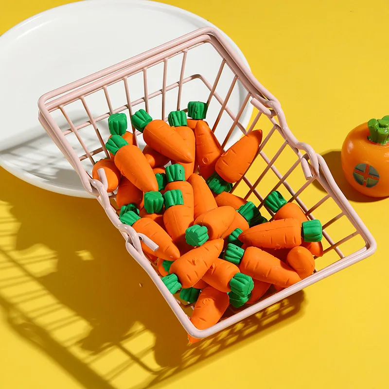 10Pcs/Lot Cute Cartoon Carrot Rubber Creative 3D Vegetable Eraser Pencil Erasers School Stationery Childhood Education Tools pencil eraser
