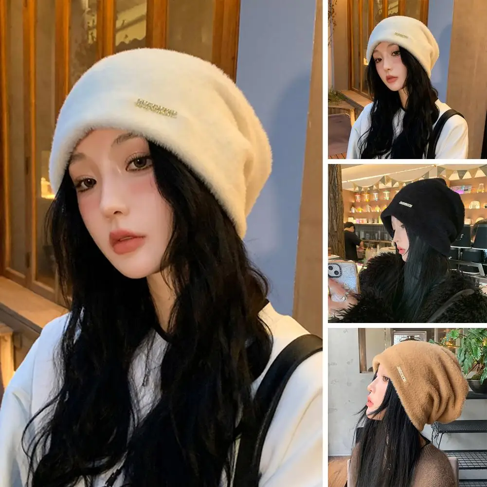 

Модная шапка для женщин, Осенние вязаные однотонные шапочки, облегающие шапки, весенний Повседневный мягкий тюрбан, шапки в стиле хип-хоп, мешковатая шапка