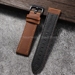 Vintage Leather Watch Strap - Universal Cowhide Wrist Band in Brown, Black, and Blue - 22mm (Dark Brown)