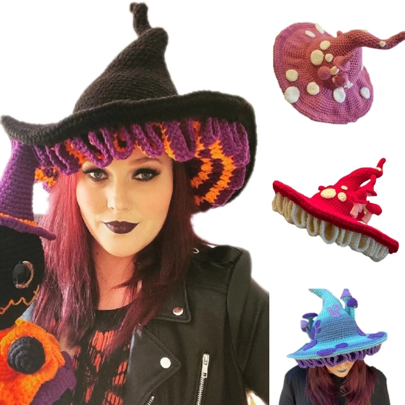 

Wicked Witch Hat Knit Hats for Women Halloween Decorations Costume Accessories Adult for Party Masquerade Cosplay