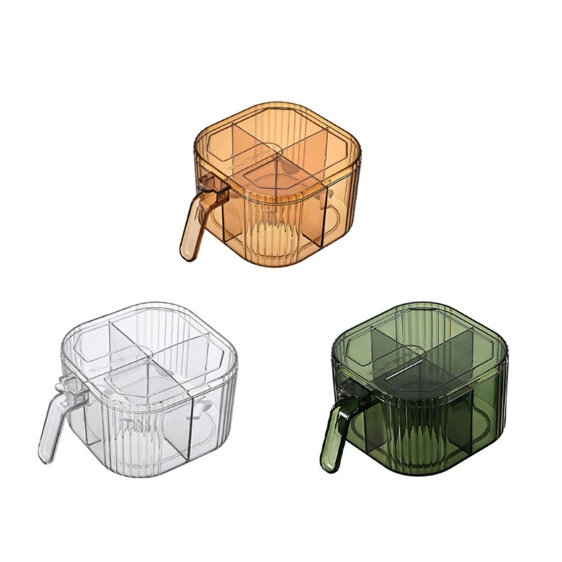 

Clear 4 Spices Container with Individual Spoons PET Material for Seasoning