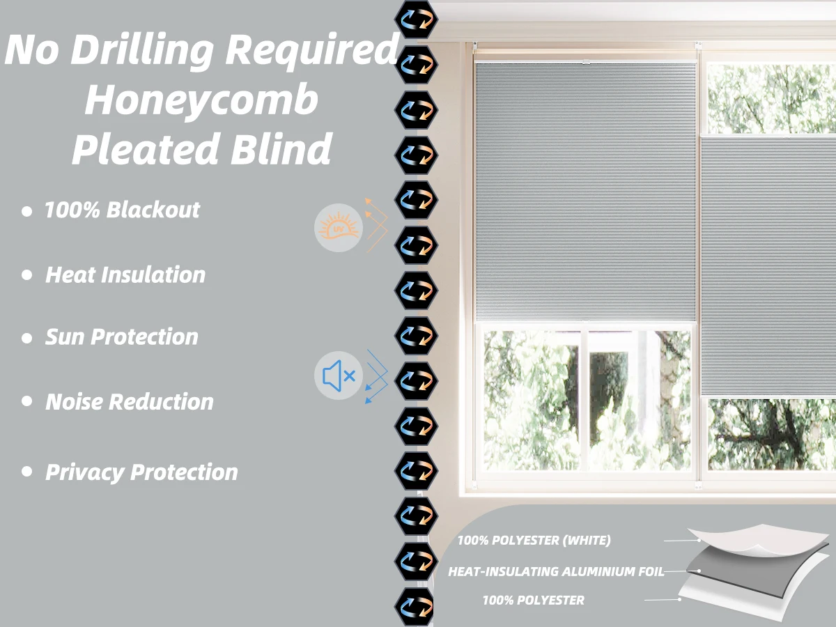 WOLTU Wabenplissee für Fenster, ohne Bohren, Verdunkelungsrollo, Grau, Sonnenschutz, lichtfilternde Rollos für Schlafzimmertüren – Detail 11
