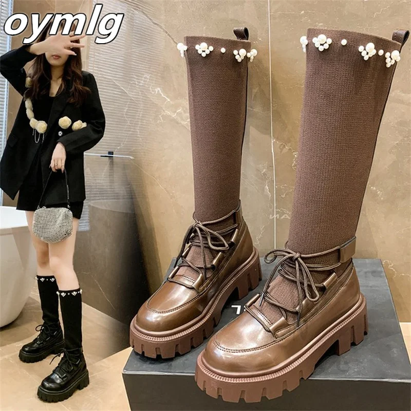 

Mid-tube boots women's 2022 new socks boots thick bottom autumn casual elastic socks boots women's tide black boots