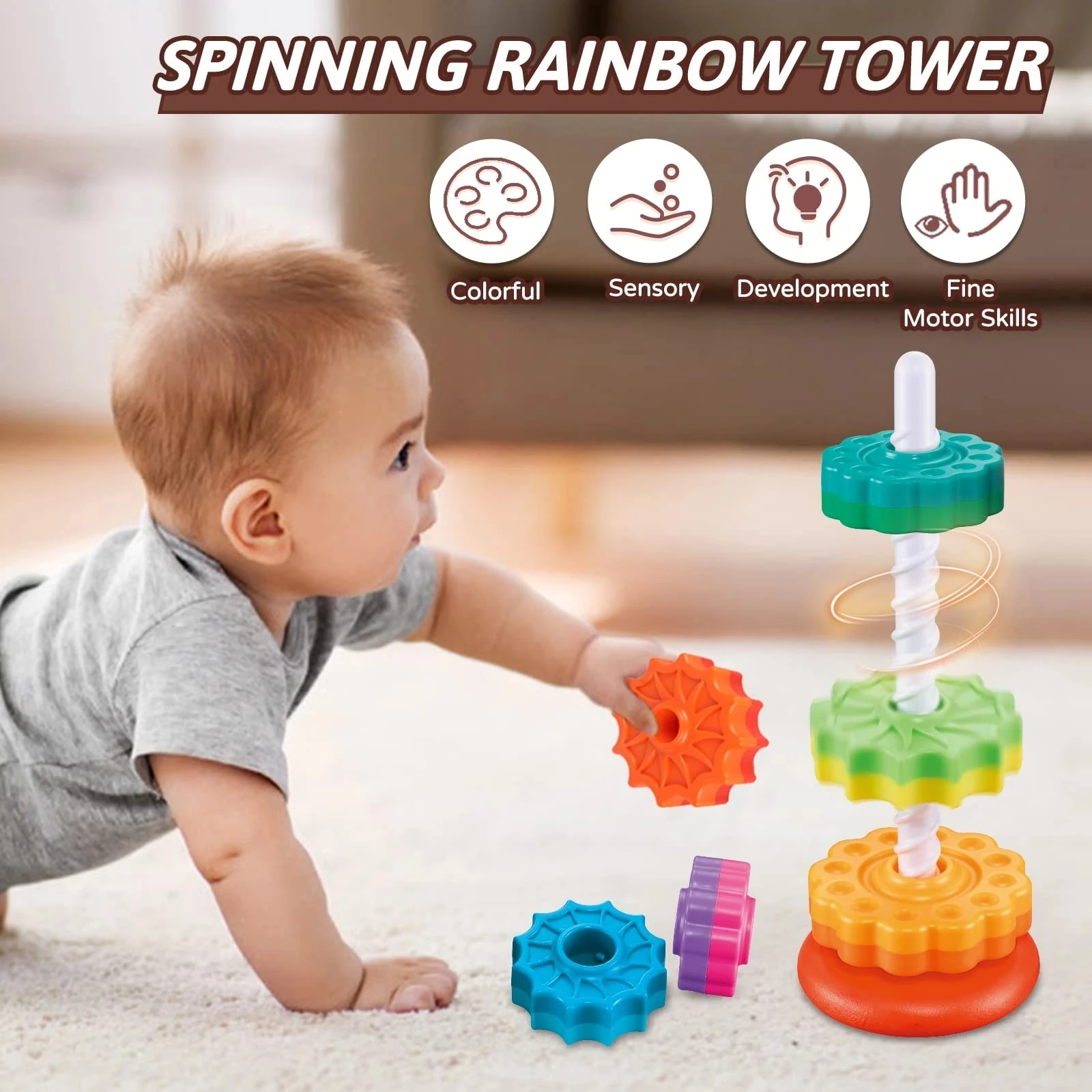 Baby Spinning Wheel Toy Rainbow Spin Tower Stacking Toys for Toddlers Montessori Educational Learning Sensory Toys Gift educational toys stacking puzzle toys cup stacking toys stacking toys