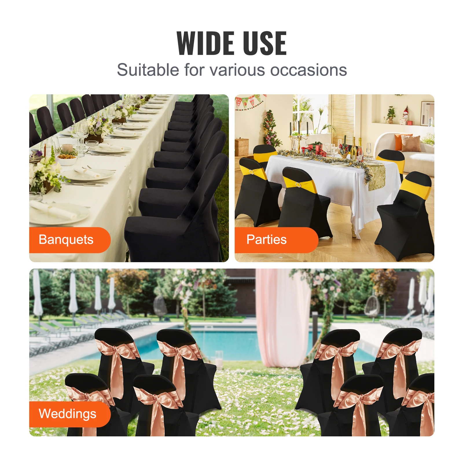 Stretch Spandex Folding Chair Covers Universal Fitted Chair Cover Removable Washable Protective Slipcovers VEVOR 30/50/100pcs wedding chair cover