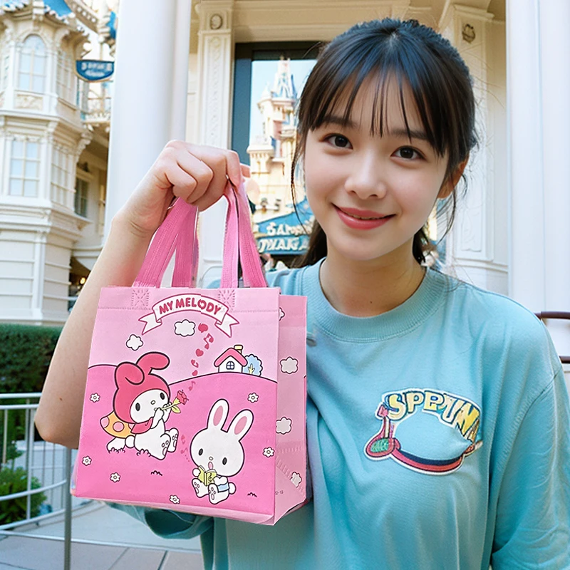 Kawaii Sanrio Kuromi My Melody Printed Non Woven Fabric Bag Cute Cinnamonroll Large Capacity Carrying Bag Item Storage Bags 2