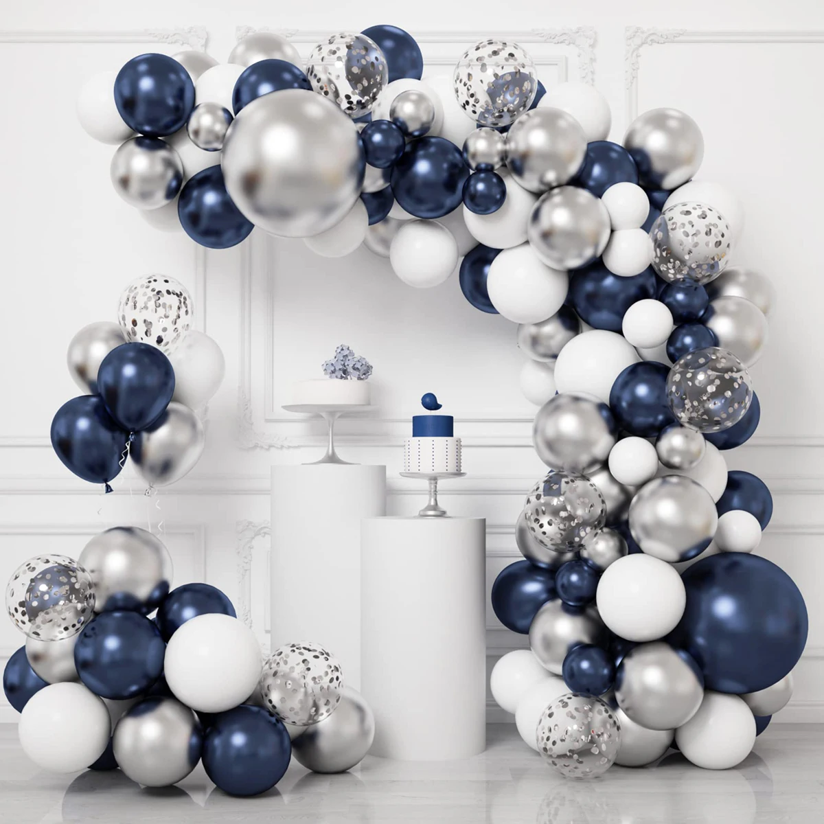 

Navy Blue Silver Balloon Garland Arch Kit Confetti Ballons Birthday Party Decor Kids Baby Shower Graduation Decor Wedding Supply