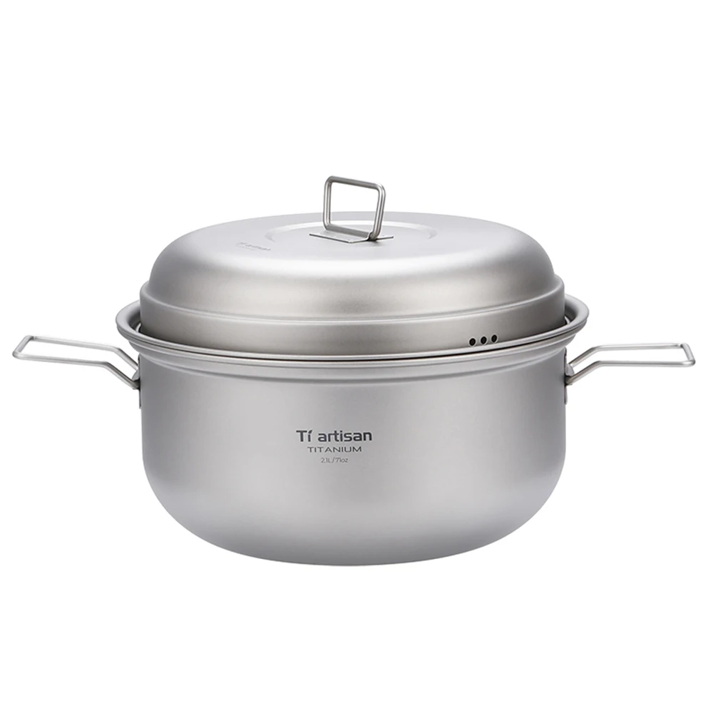 

Ti artisan Titanium Steamer Stockpot Set w Lid Outdoor Camping Soup Steaming Pot Pan Mess Kit Outdoor Tableware Large Soup Pot