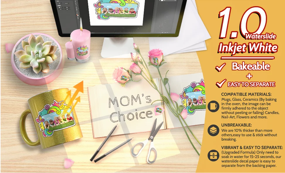 20 Fogli Trasparenti A4 Per Decalcomanie Ad Acqua - Carta Per Stampanti A Getto D'Inchiostro Fai-da-te - Foto 5