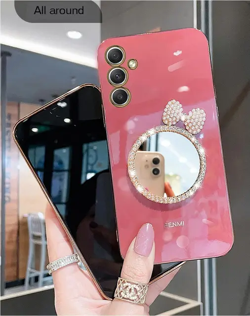Funda de teléfono con espejo de maquillaje, carcasa con diamantes brillantes para Samsung Galaxy A05, A05S, A14, A54, A04, A34, A24, M14, 4G, 5G - Image 4