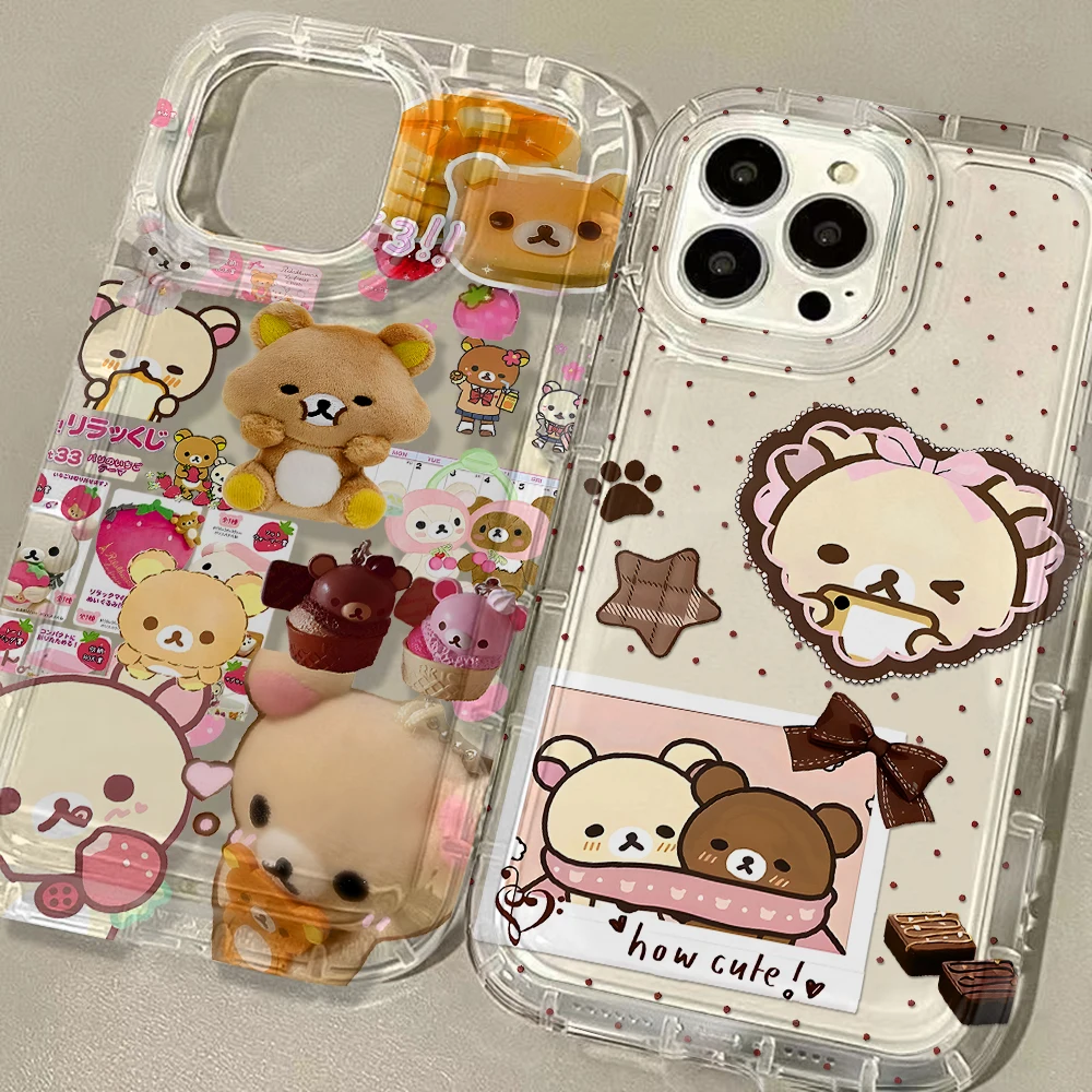 Coque de téléphone pour iPhone 17 16e Pro Max 7 8 Plus X XR XSMax Airbag, couverture transparente Anti-chute, dessin animé r-ilakkumas