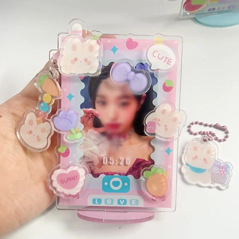 INS Acrylic Photo Frame Cartoon Card Display Stand Photo Holder Protection Card Sleeve Desktop Decor School Stationery