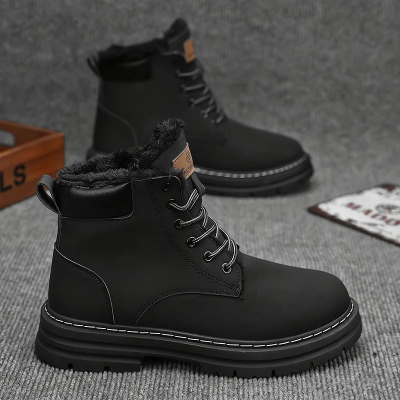 Men's Heavy-Duty Winter Snow Boots with Thick PU Sole & PVC Traction - Short Round-Toe Lace-Up Booties for Ice, Snow,, Outdoor - - 4
