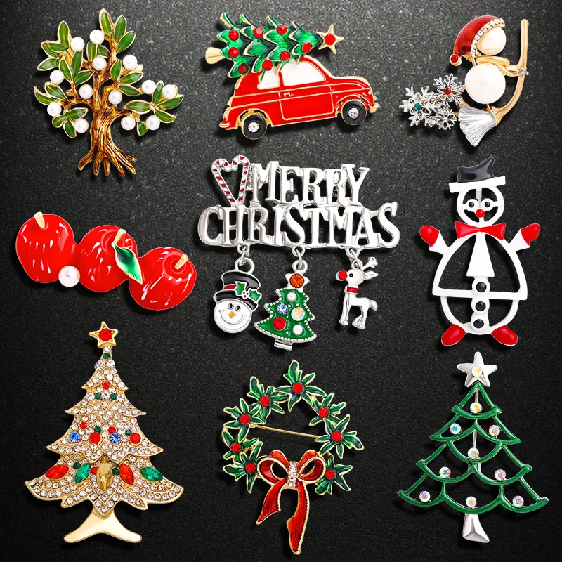 

Christmas Gift For Women Men Brooches Enamel Pins Santa Claus Bell Elk Snowflake Xmas Tree Brooch Kids New Year Pin