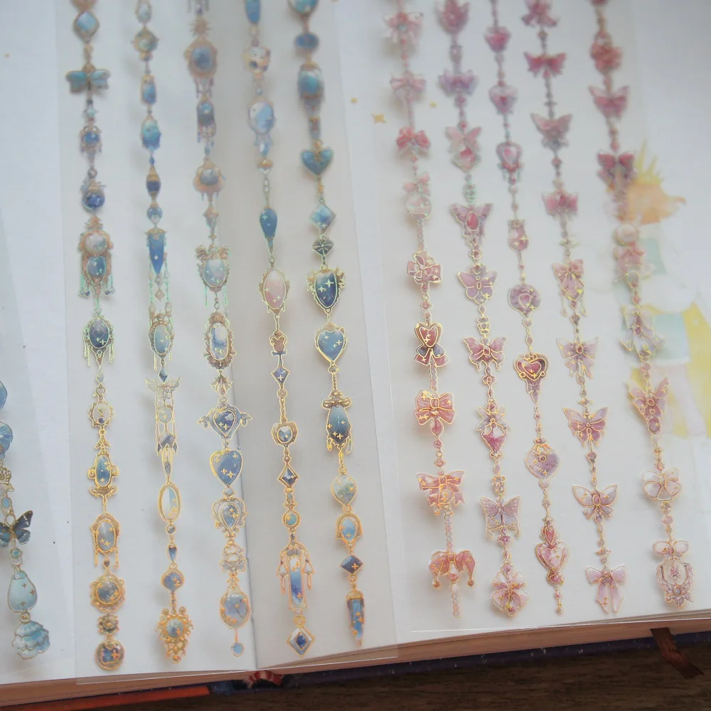 

3 листа, золотые, желтые, красные, синие, зеленые границы с драгоценным камнем, ПВХ наклейка, Подарочная бирка, украшение для подарка, скрапбукинг, самодельная наклейка