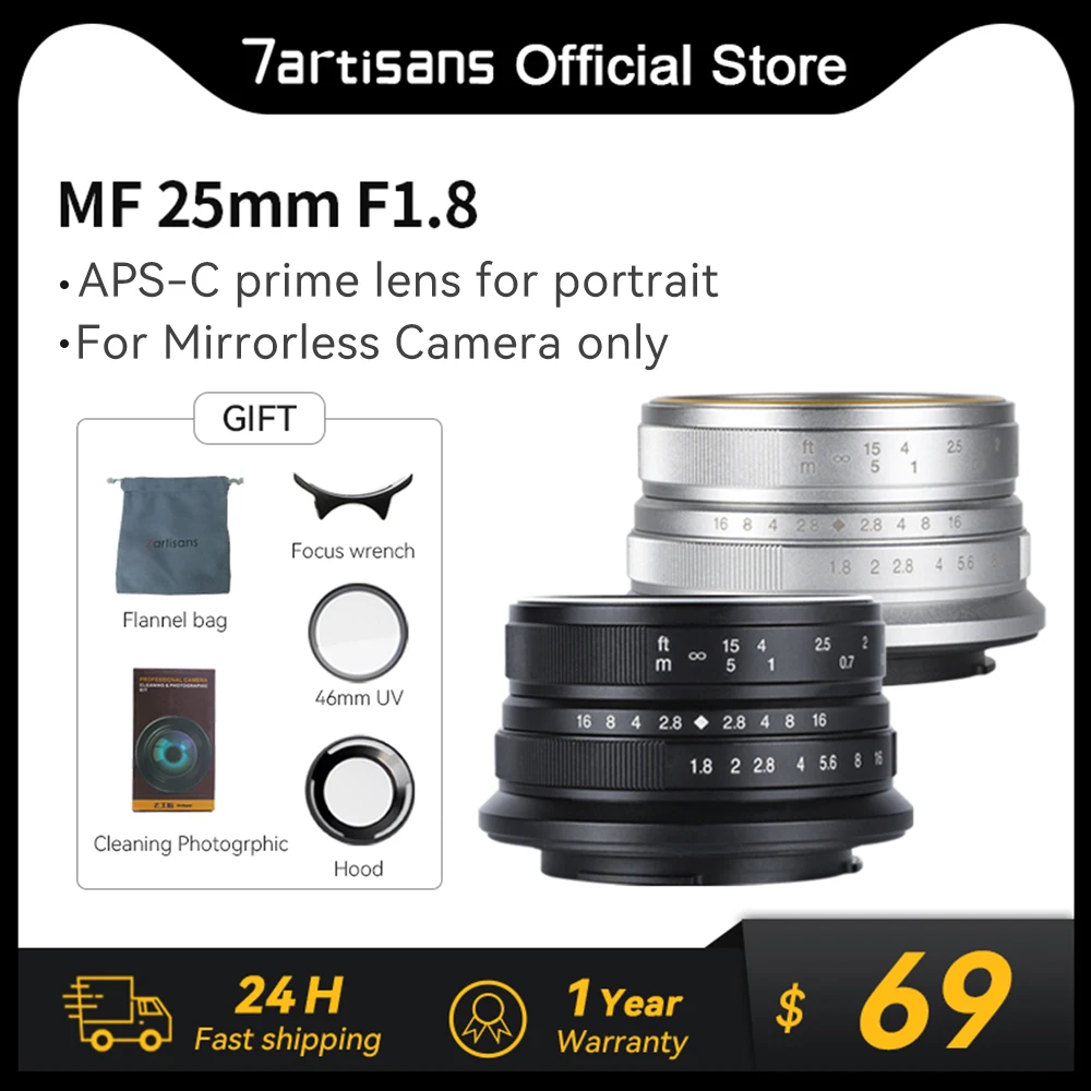 7Artisans 25Mm F1.8 Mf Aps-C Prime Lens Mirrorless Fotocamera Per Sony E Zev-10 A6600 Nex-7 Nex5C A6500 Fujifx X-T1 X-T4 Canon Eos-M M2 M3 M100 Micro 