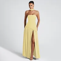 Nouvelles robes 2025 femme mode été gaine couleur unie robe fendue Sexy dos nu haute fente jupe vêtements pour femmes 4