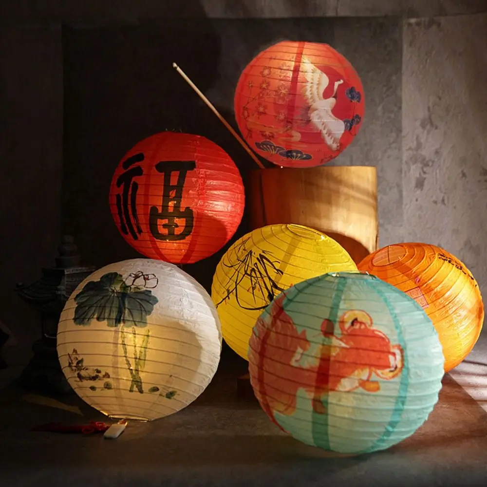 Retro Paper Mid-Autumn Lantern Hanging Handmade Paper Lantern Glowing Three-dimensional New Year