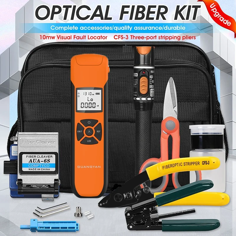 FTTH Fiber Optic Tool Kit with AUA-6S Fiber Cleaver -70~+10dBm/-50~+26dBm G10 Optical Power Meter 10mw Visual Fault Locator ftth fiber optic tool kit with fiber cleaver 70 10dbm optical power meter visual fault locator 10mw