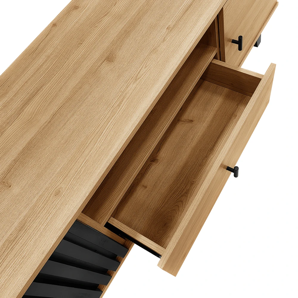 PINGGO 170cm TV-Ständer Holz Schwarz Design Lowboard mit Schubladen Einzigartiger Moderner Aufbewahrungsschrank Stilvolles Wohnzimmermöbel – Detail 20