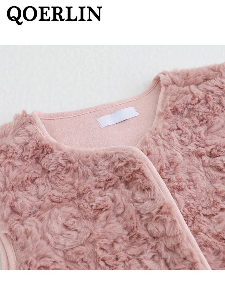 QOERLIN Zipper Waistcoat Women O Neck Sleeveless Jacket Coat Autumn Winter Loose Casual Pocket Vest Coat