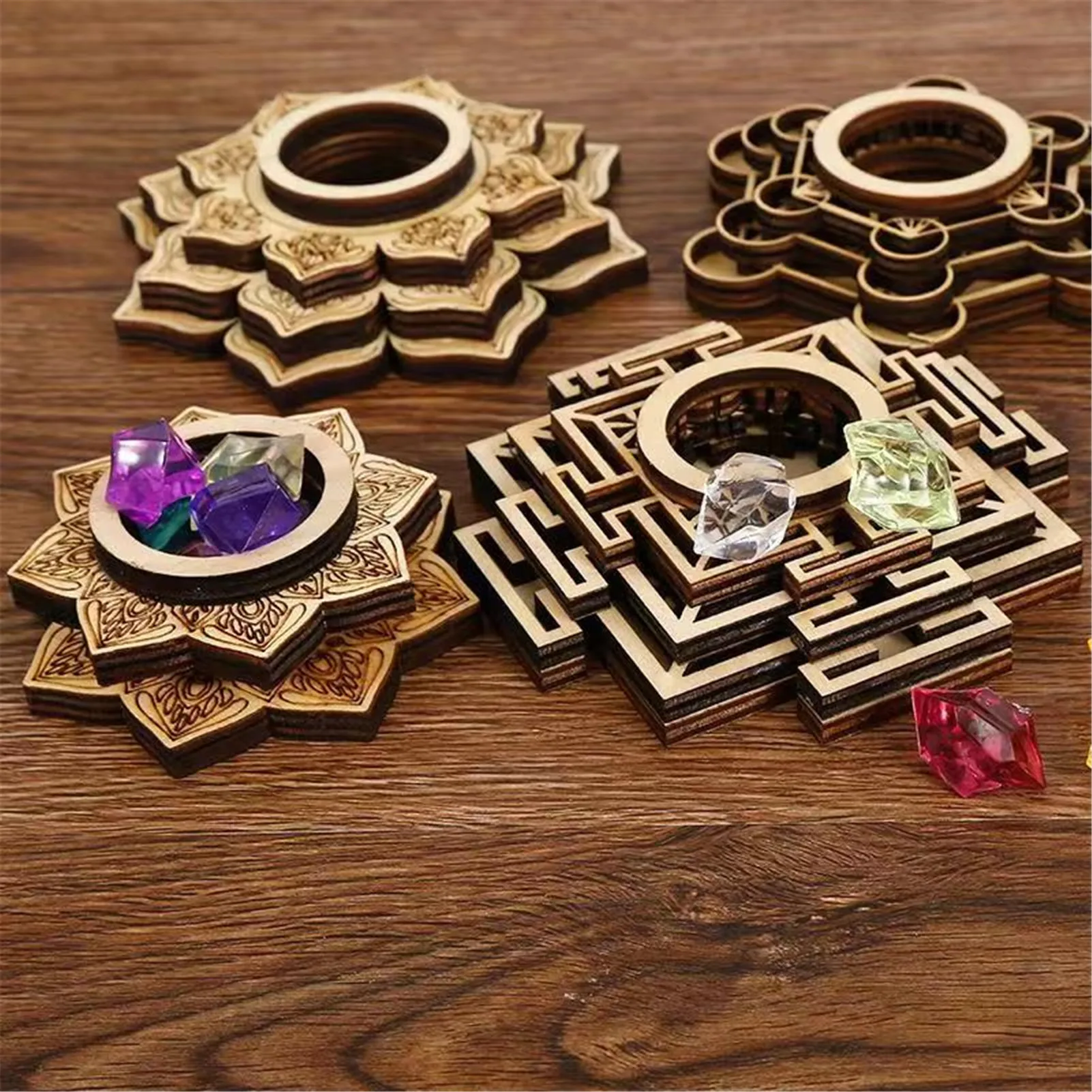 Wooden Crystal Holder Geometric Decorative Crystal Display Stand For