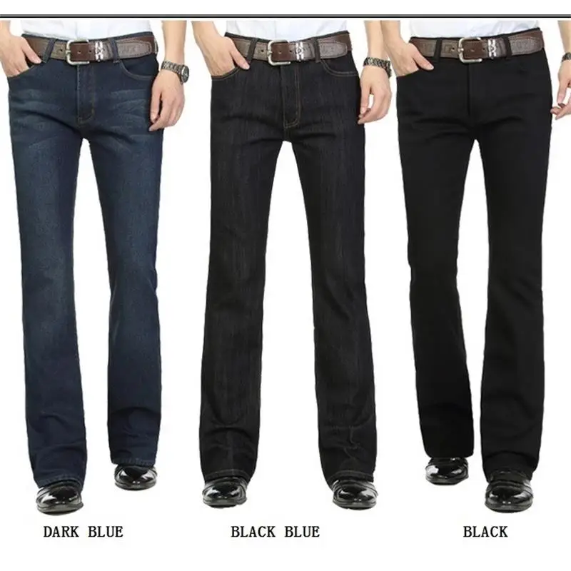 2023 New High Quality Men Winter Warm Fleece Boot Cut Jeans Business Casual Flare Pants Mid Waist Velvet Trousers 4