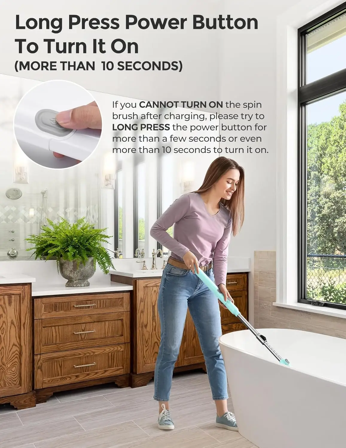 Electric Spin Scrubber Kh8, Upgrade Cordless Shower Scrubber 8 Replacement Head, 1.5H Bathroom Dual Speed,