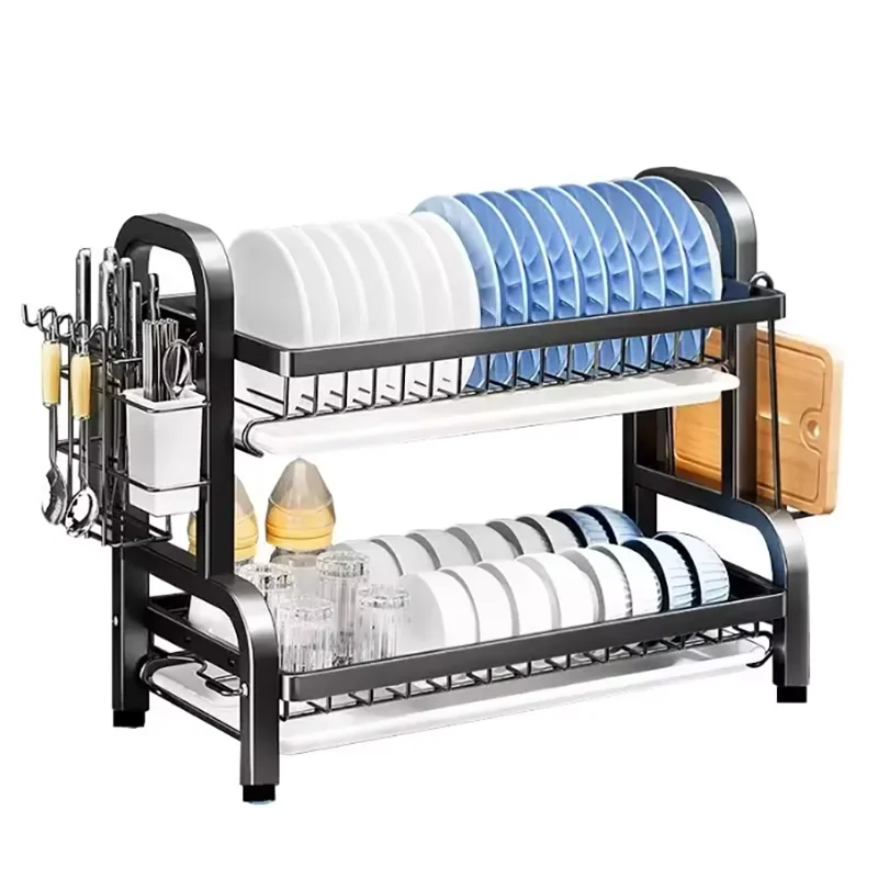 2Tier Rustproof Dish Drying Rack With Drainboard Utensil Holder Space Saving Kitchen Storage Organizer Multipurpose Kitchenware 2