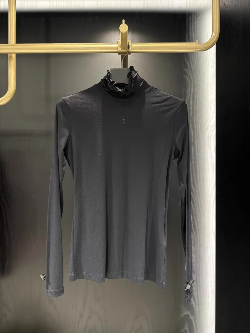 New autumn golf long sleeves stand up collar ribbon elegant shirt for women casual stretch layer high quality base shirt