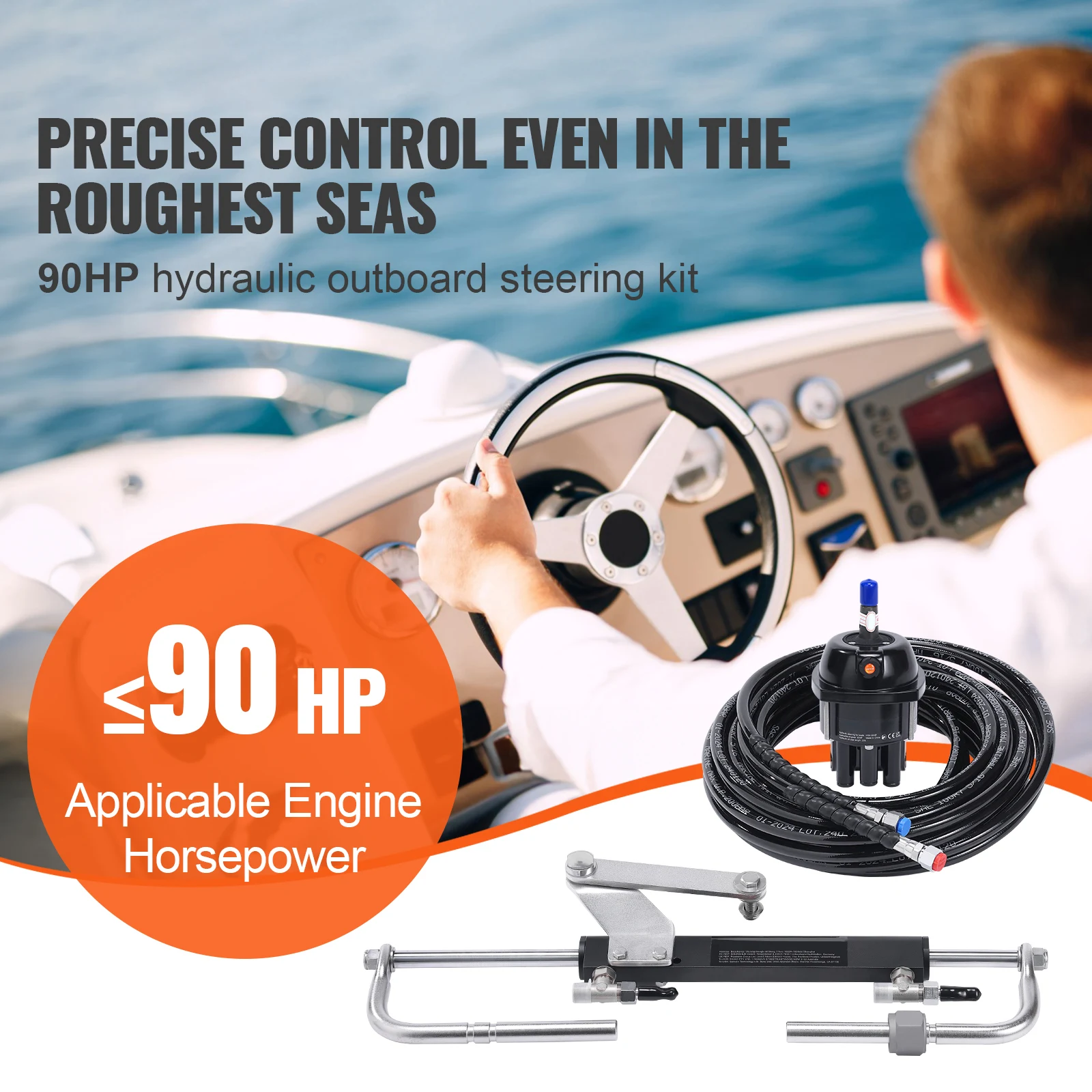 SucceBuy Hydraulic Outboard Steering Kit 90HP Marine Boat Hydraulic Steering System for Single Station Single-Engine Boats Use