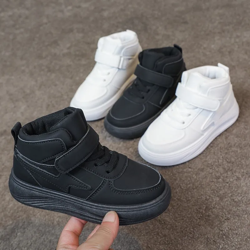 Children's Sneakers Autumn Winter Boys Sport Shoes Girls Warm Cotton Lined Casual Shoes White Student Teen Running Flats