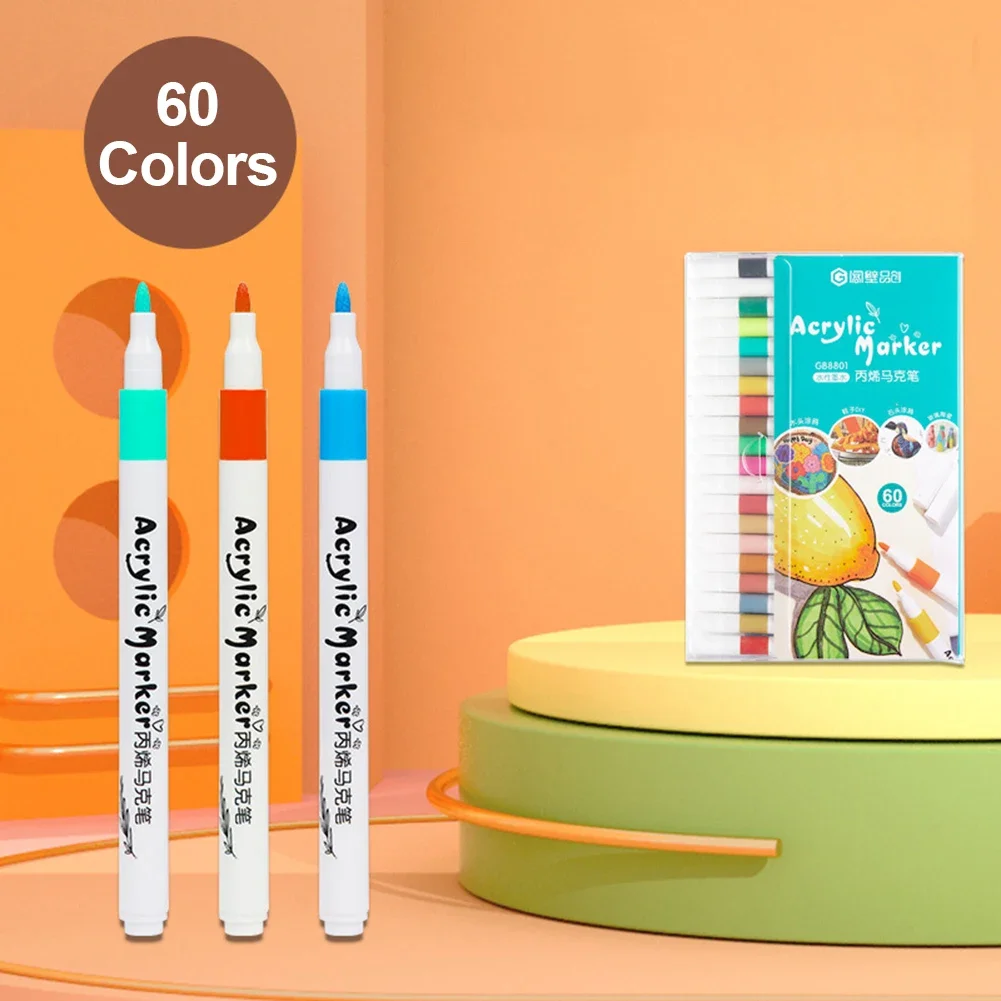 Acrylic Marker 12/60 Colors for Rock Painting Extra Brush Tip Paint Markers Art Supplies Fabric Paint Fabric Markers paint marker pen acrylic paint markers art marker pens art markers paint marker pens