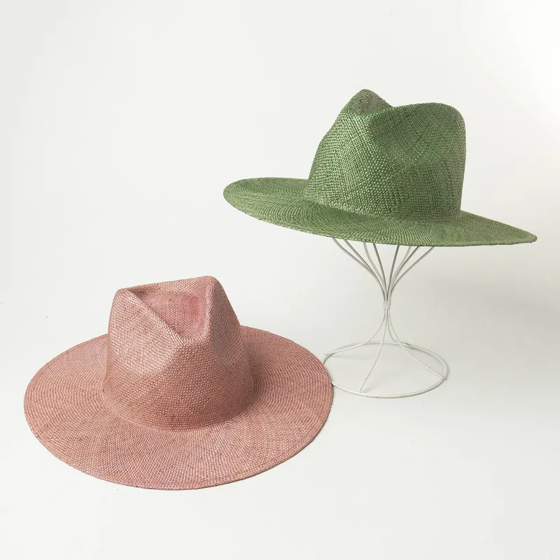 

European American New Summer Simple Fashion Color Sisal Grass Straw Hat For Women Beach Vacation Sun Hats Caps Men Derbies Femme