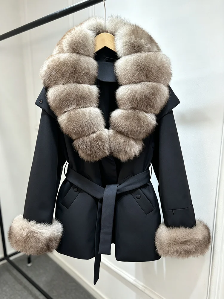 Janveny Luxury Women's Winter Down Jacket 2026 New Large Natural Real Fox Fur Cuff 90% White Duck Down Coat Female Feather Parka