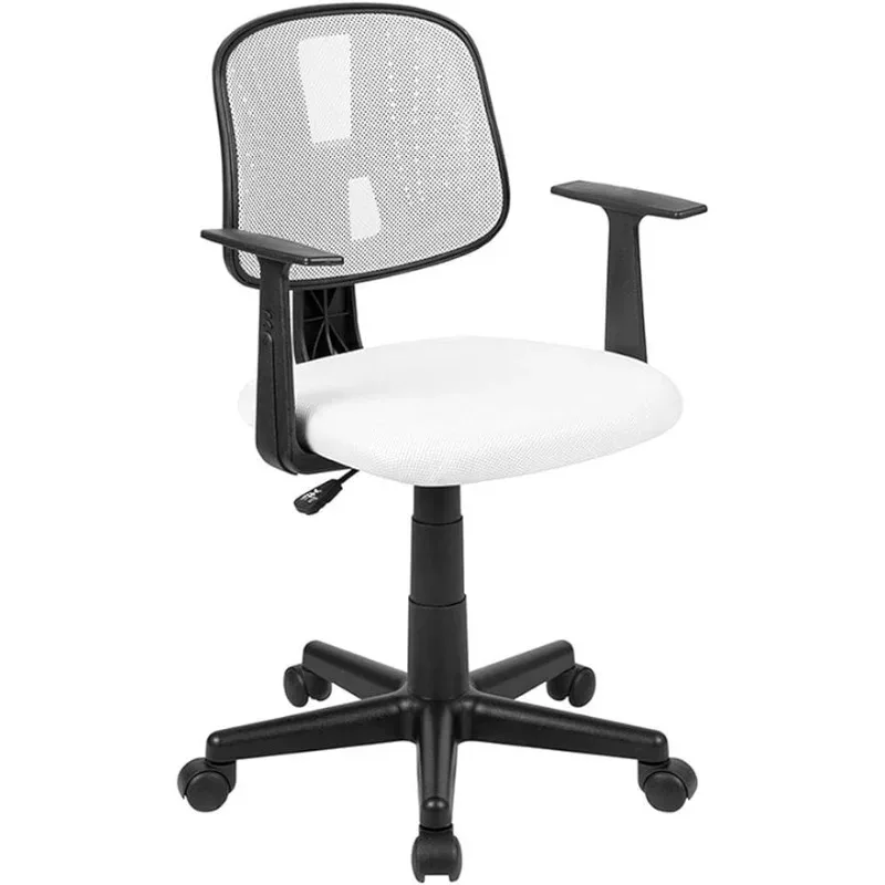 Mid-Back White Mesh Swivel Task Office Chair with Pivot Back and Arms