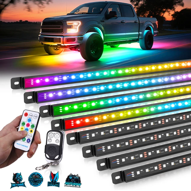 MICTUNING U8 Car Underglow Light Bar Kit RGBIC/RGB Light Strips with Aluminum Housing&Remote Control Auto Atmosphere Decorative 1
