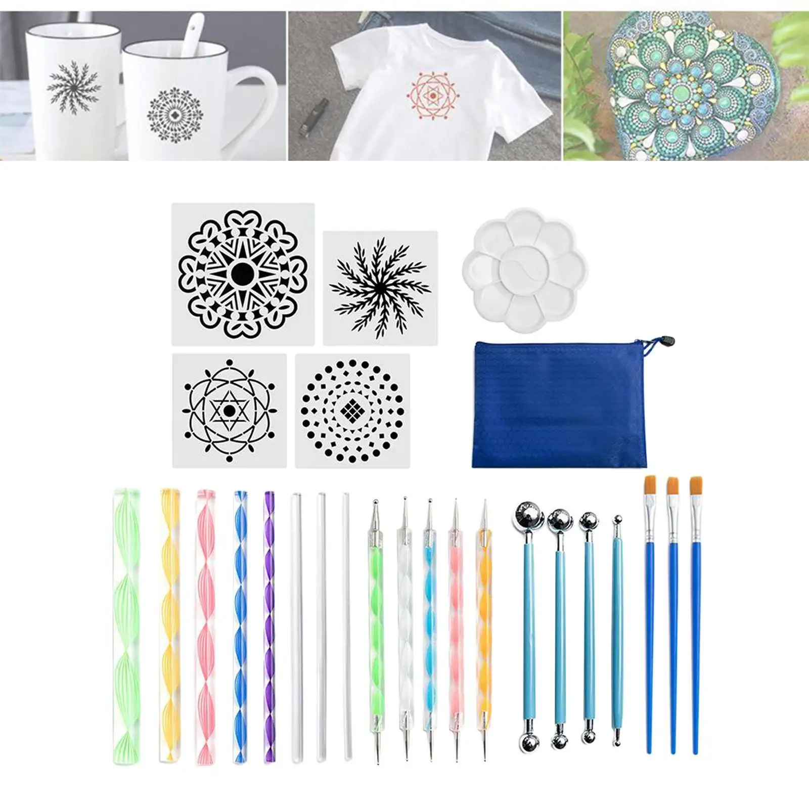 25Pcs Mandala Dotting Tools for Art Rock Painting Dotting Tool for Painting Mandalas Kit Tools Rods Storage Bag