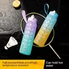 Sports Water Bottle High Temperature Resistant Graduated Straw Cup Rainbow Frosted Progressive Color Water Cup Plastic Cup 3