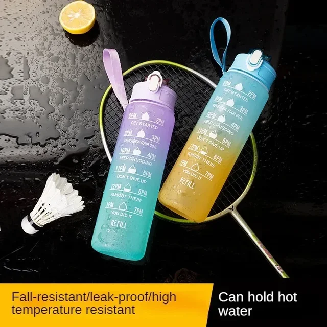 Sports Water Bottle High Temperature Resistant Graduated Straw Cup Rainbow Frosted Progressive Color Water Cup Plastic Cup 3