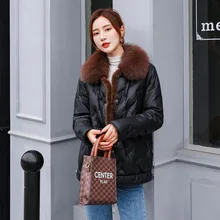 

High Quality Genuine Leather Down Jacket Fashion Women's Short 2021 Winter New Fox Collar Young Sheepskin Fur Coat