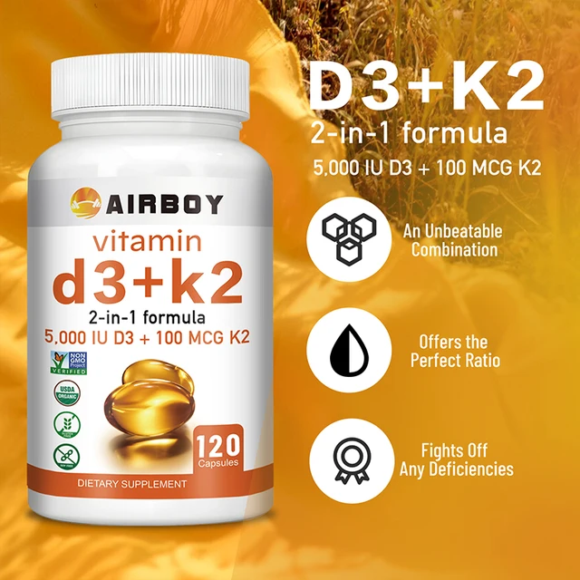 Vitamin D3 + K2 - Promotes Calcium Absorption, Bone and Joint Health, and Boosts Immunity 4