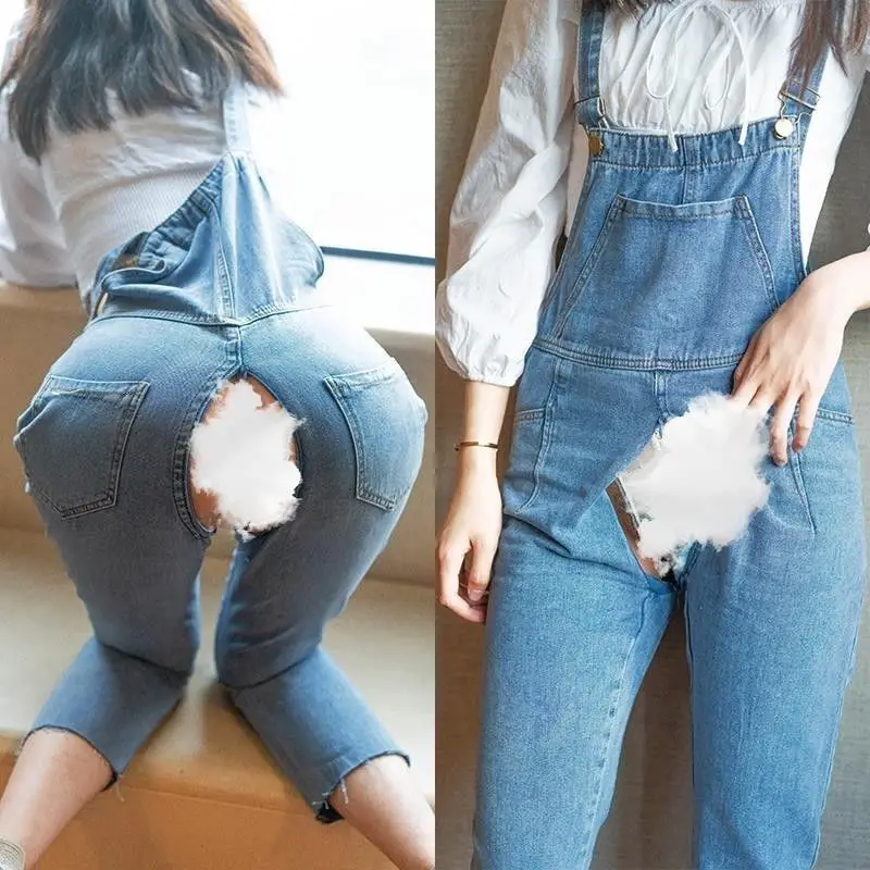 Invisible Full Zipper Pants Open Crotch Denim Trousers Suspender Pants Women Outdoor Convenient Pants Wild Couple Sex Pants 2022