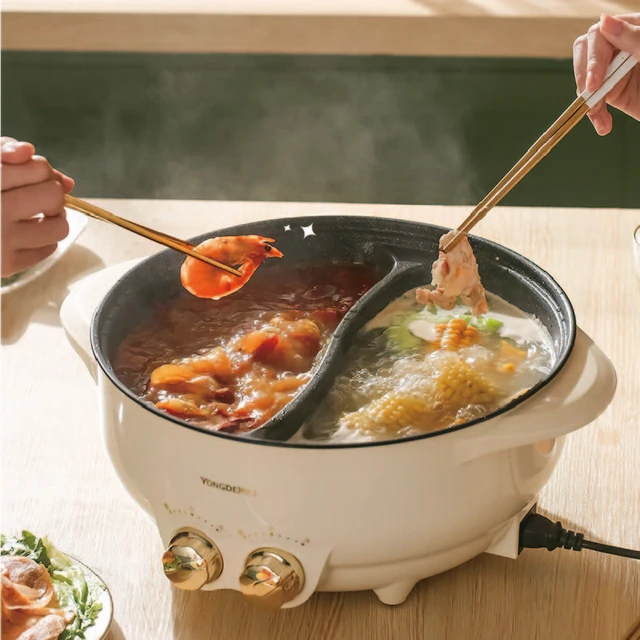 Bear Electric Skillet Split Two-Flavor Hot Pot Large Capacity Electric Heat  Pan Electric Frying Pan Electric Caldron Cooking - AliExpress