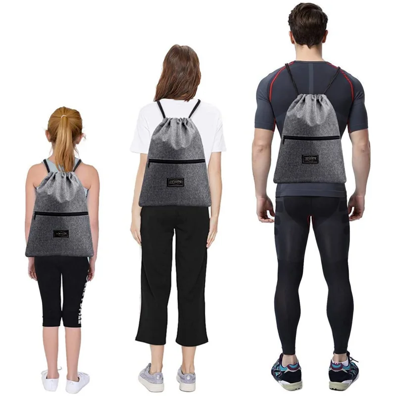 Gym Sack Drawstring Bag with Inside Zipper Pocket Sports Travel Bag Water Repellency Light Backpack for Men Women Children