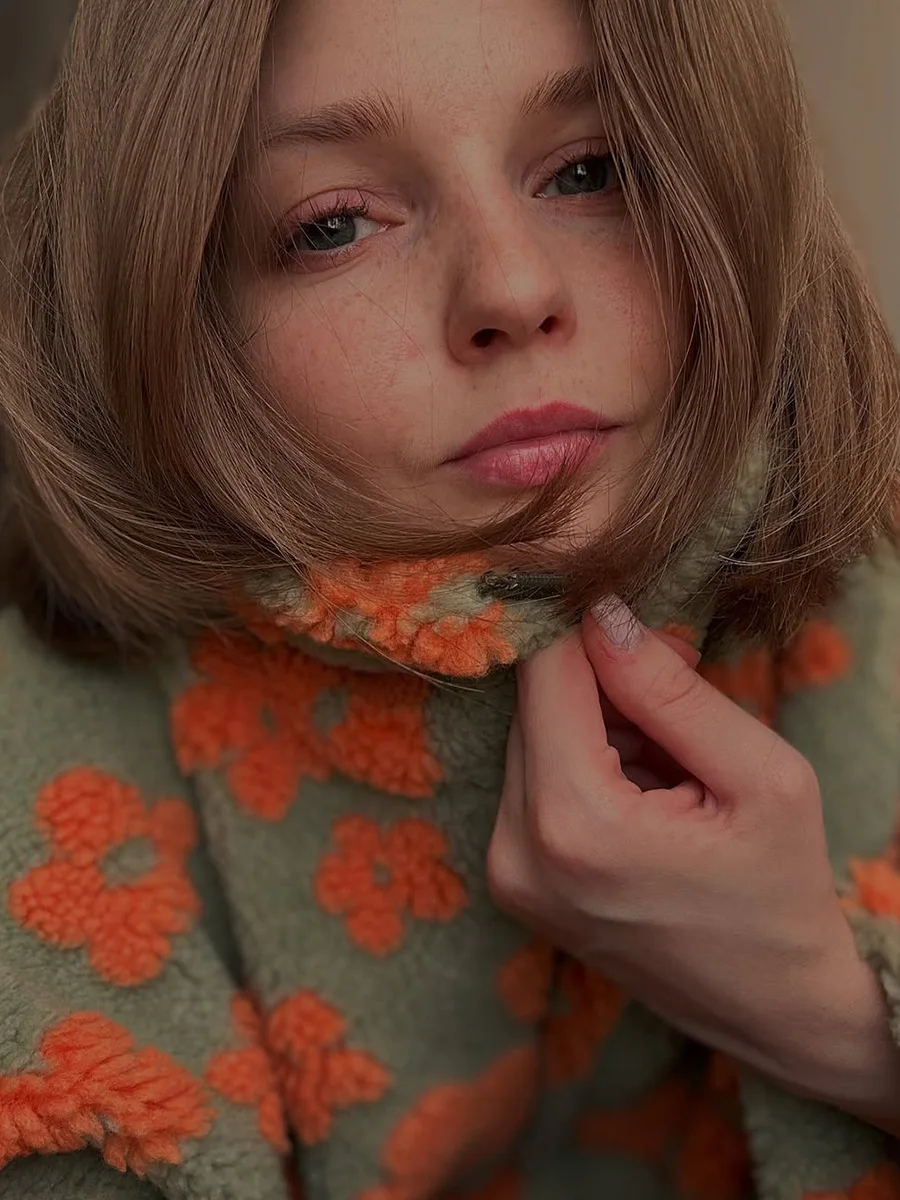 Pull sweat sherpa femme vert fleurs orange coupe ample confort automne hiver