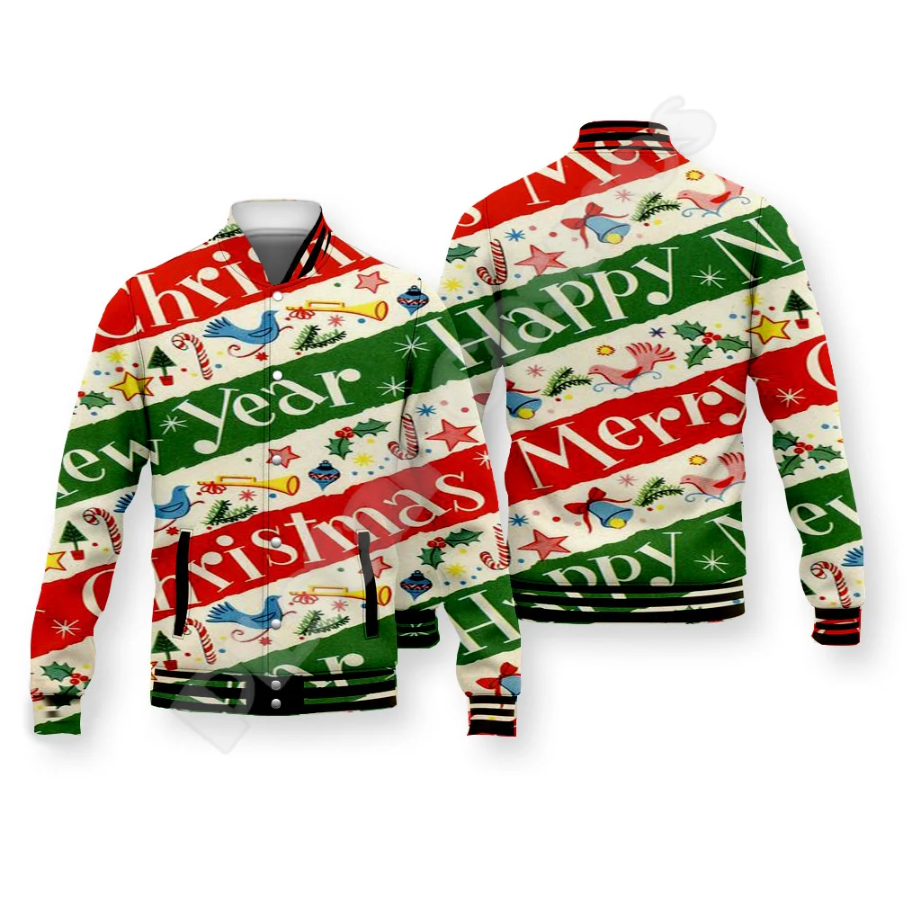 Christmas Santa Claus Pattern Xmas Tree Deer Animal Winter Warm Overcoat 3DPrint Funny Harajuku Button Cotton Baseball Jacket 10