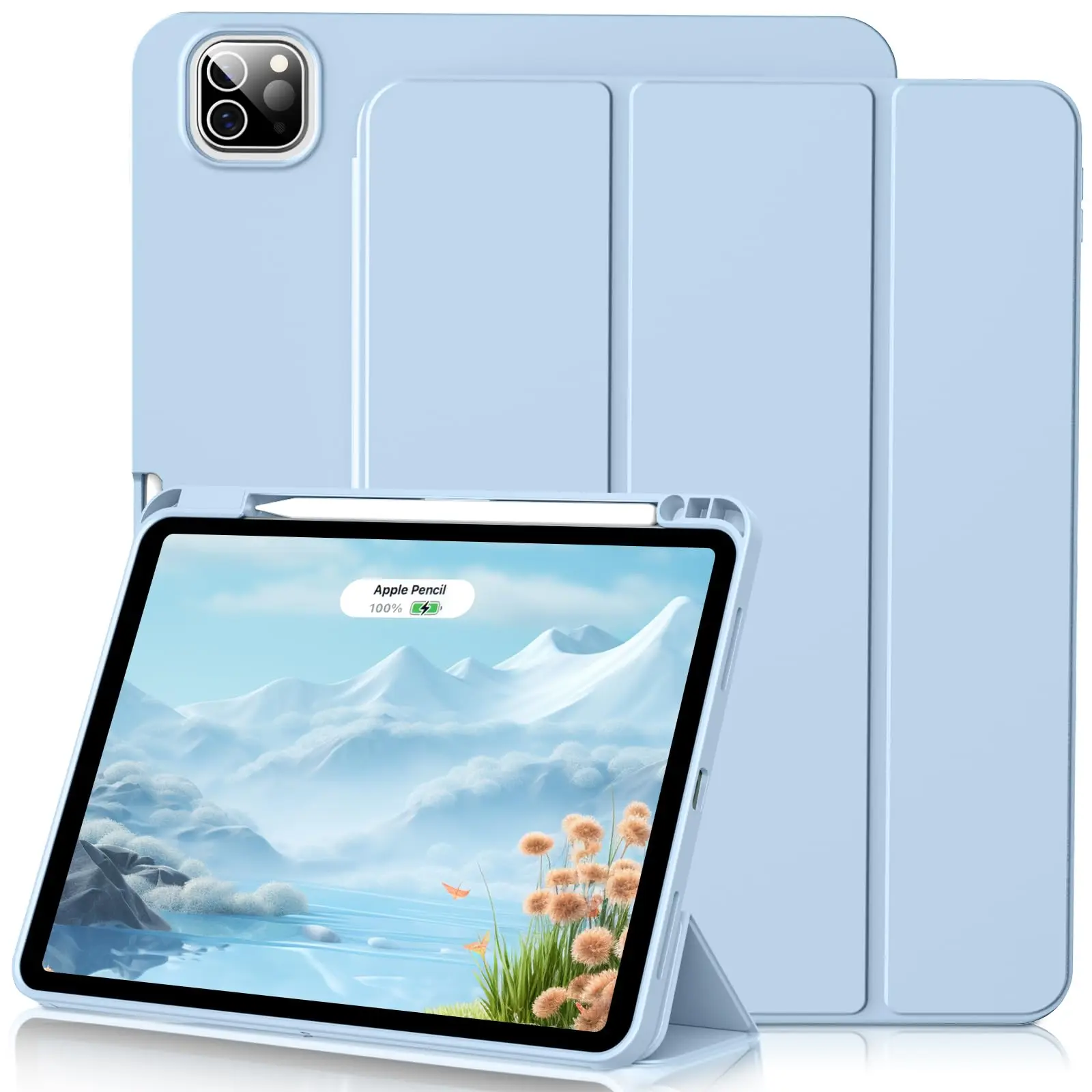 Trifold Stand Flip Cover with Pencil Holder
